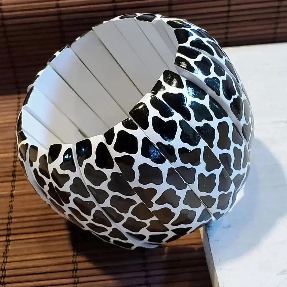 Philippines Black White Cow Animal Print Wide Wood Stretch Bangle Bracelet